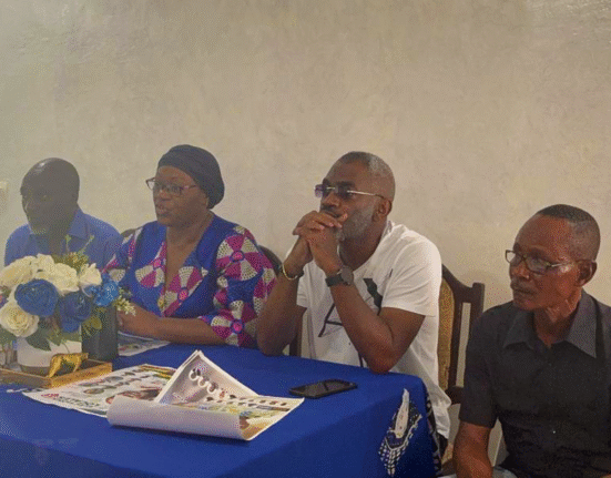 M. Marcel Libama, Mme Berthe Boubou Bokoko et M. Éric Gaël Myboto lors de la reunion.